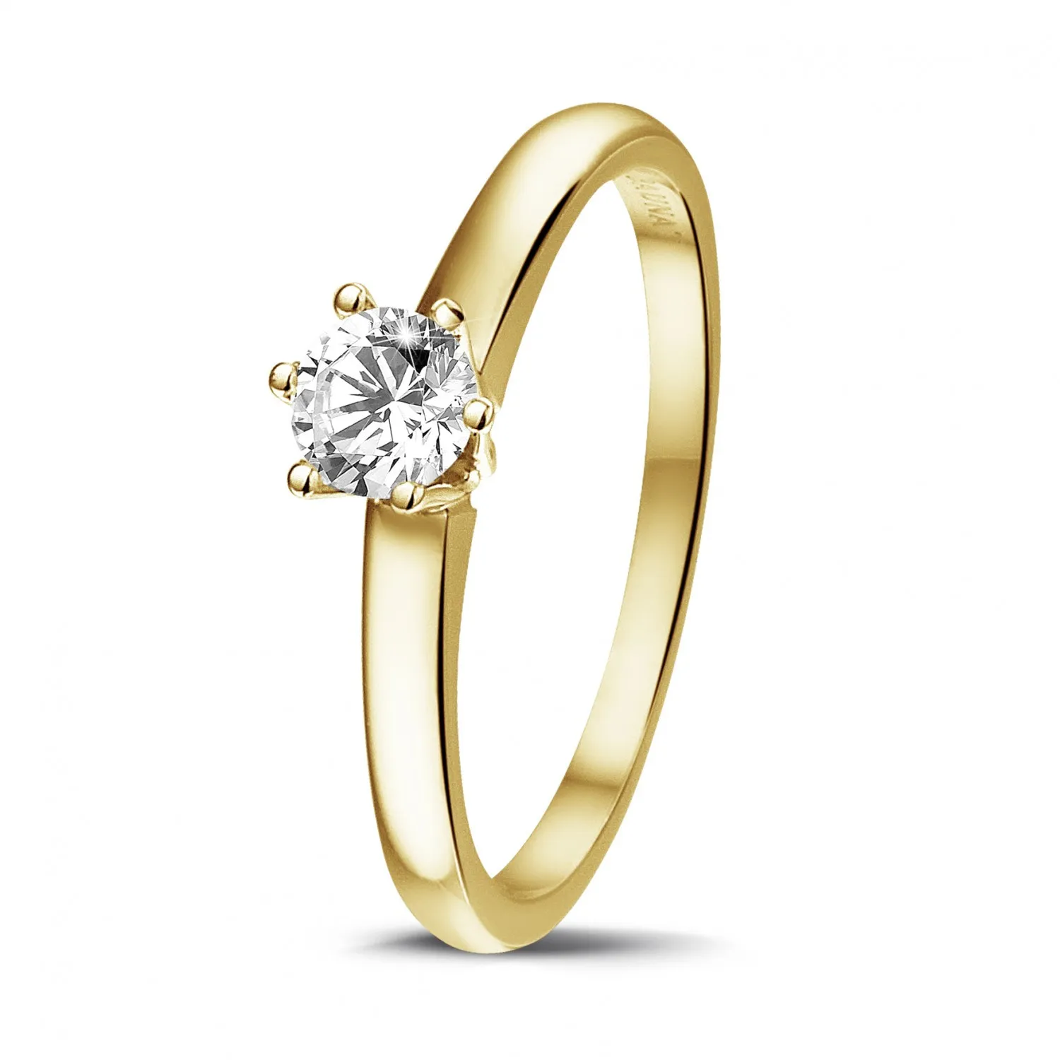 0.30 quilates anillo solitario diamante con 6 grapas en oro amarillo 