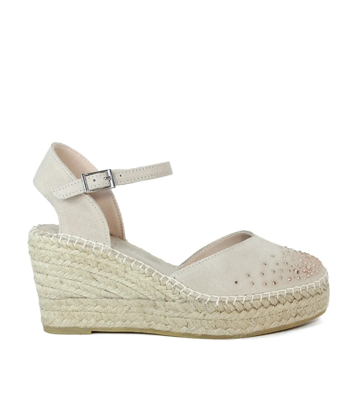ALPARGATAS DE CUÑA EN SERRAJE CON CRISTALES BEIGE MACARENA LEYLA