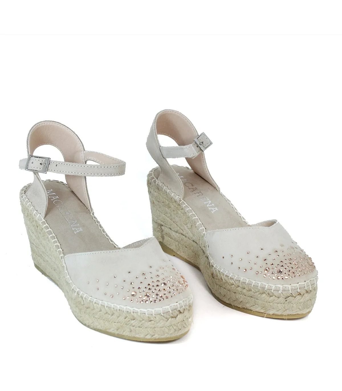 ALPARGATAS DE CUÑA EN SERRAJE CON CRISTALES BEIGE MACARENA LEYLA