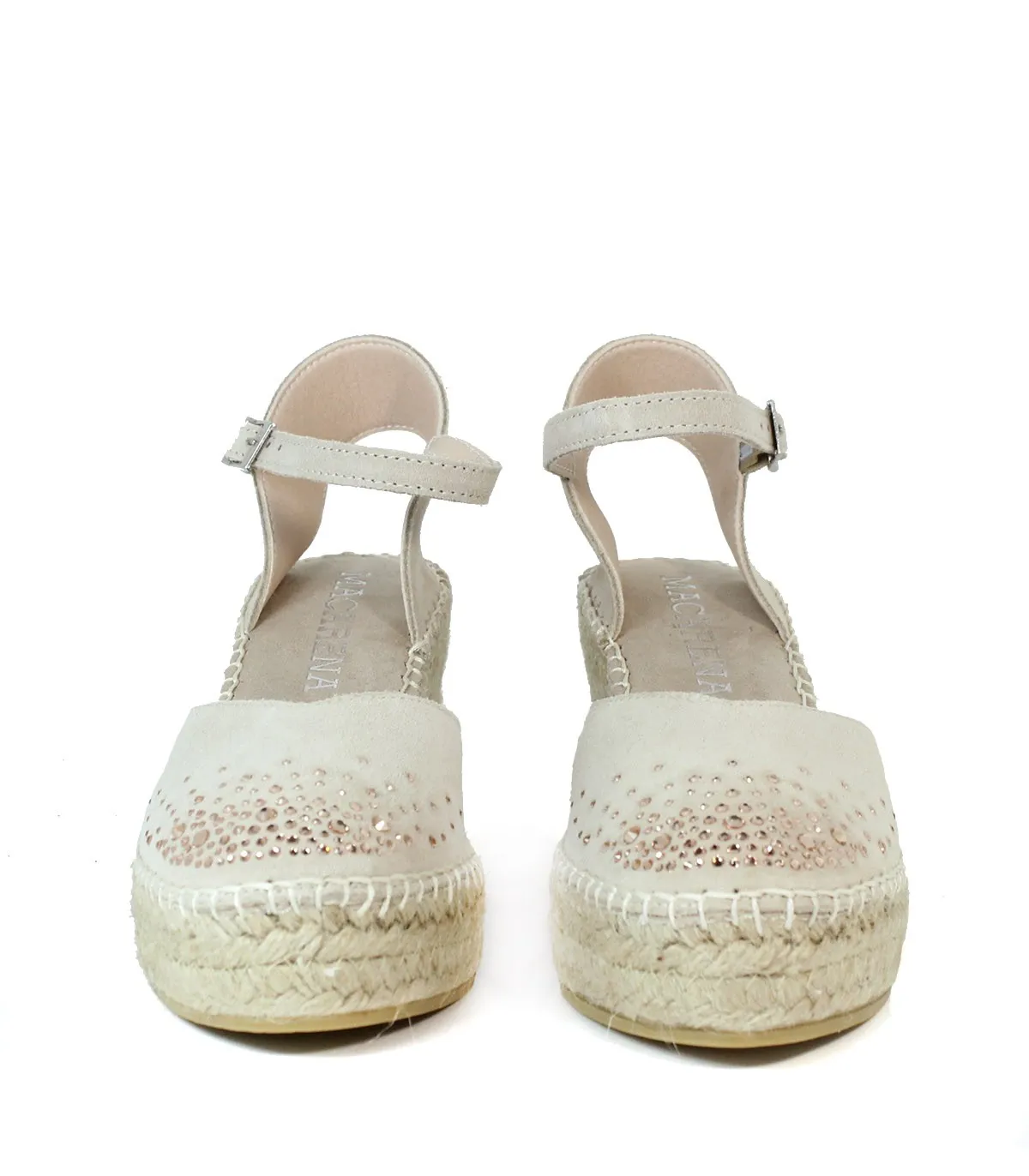 ALPARGATAS DE CUÑA EN SERRAJE CON CRISTALES BEIGE MACARENA LEYLA