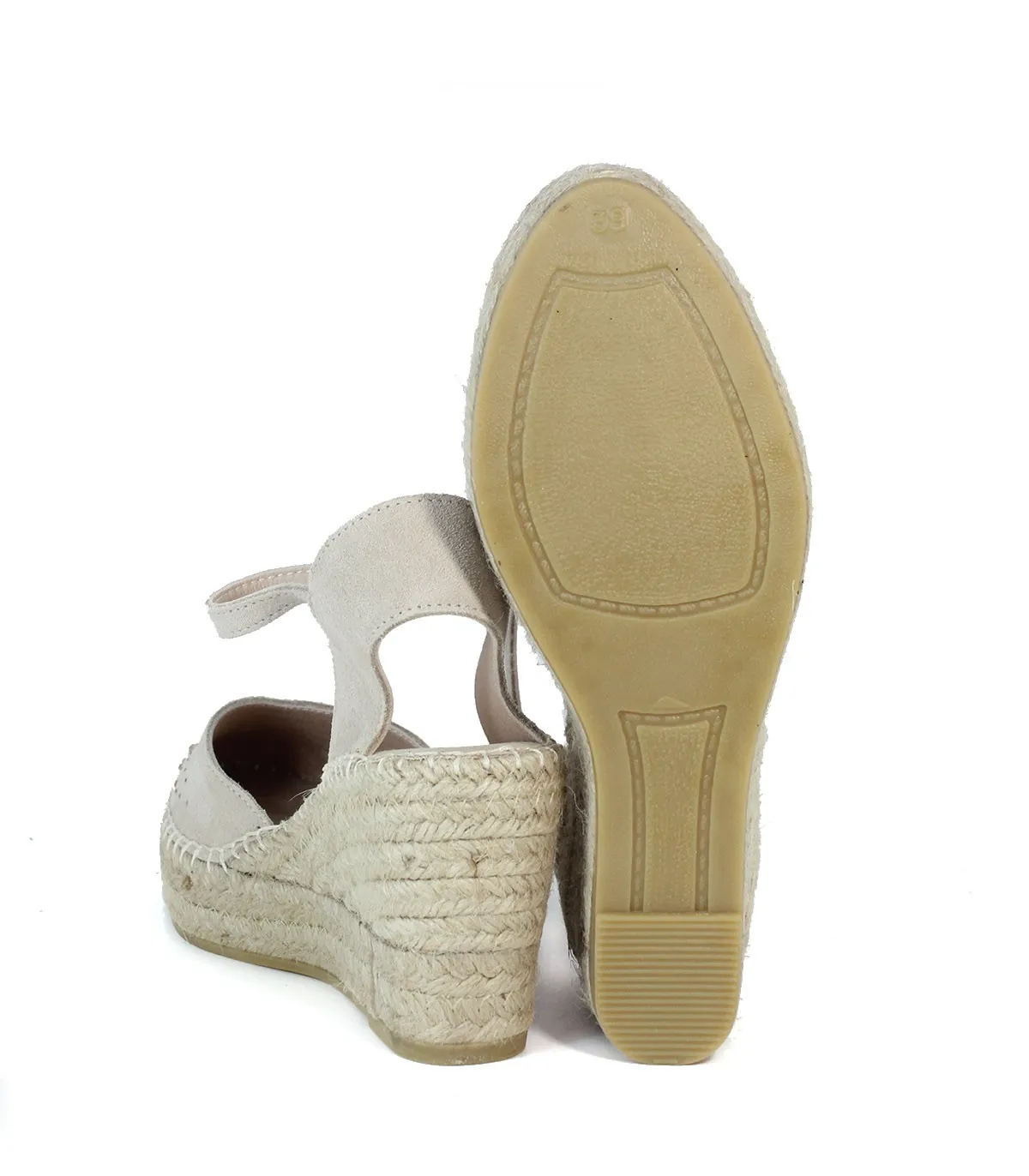 ALPARGATAS DE CUÑA EN SERRAJE CON CRISTALES BEIGE MACARENA LEYLA