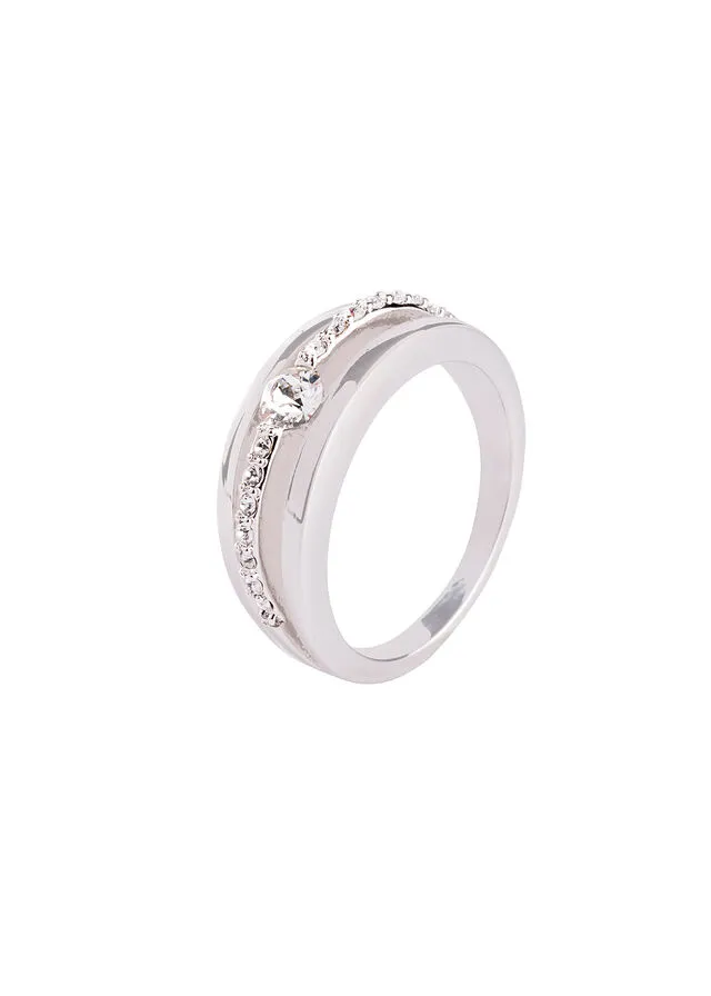 Anillo con cristales Chapado en rodio plateado