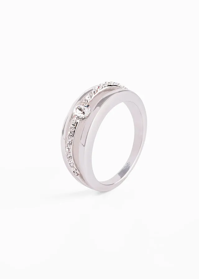 Anillo con cristales Chapado en rodio plateado