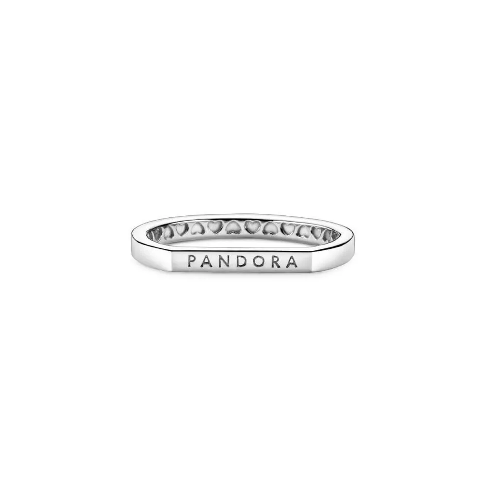 ANILLO DE PLATA DE LEY CON BARRA FINA CON LOGO DE PANDORA Talla 52