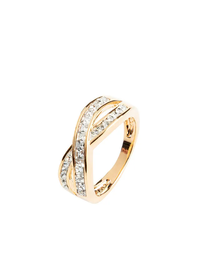 Anillo decorado con cristales Chapado en oro