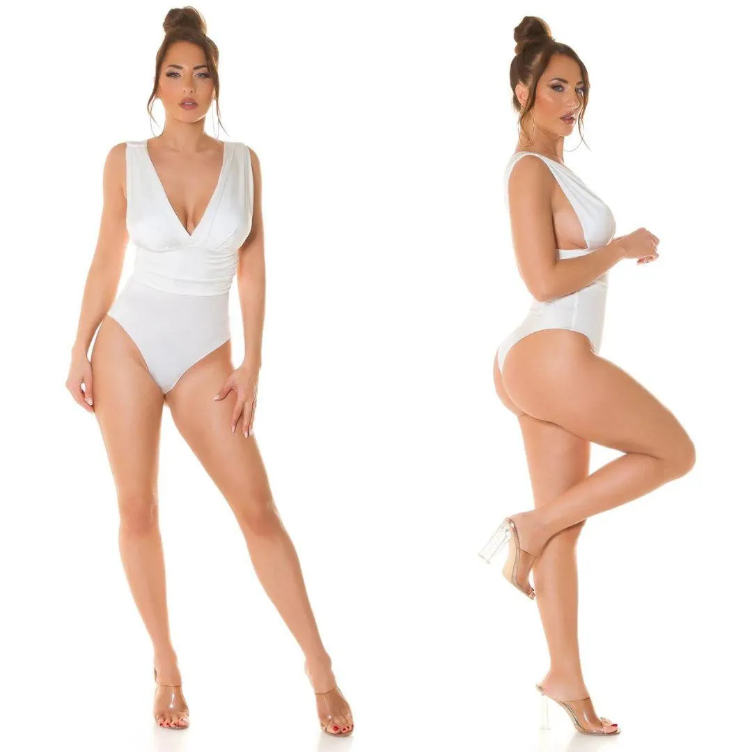 Body con cuello en pico blanco
