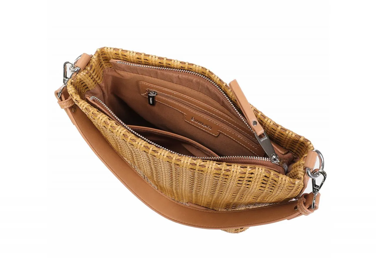 Bolso Trenzado Camel Detalles Efecto Piel Al Tono Asas Intercambiables
