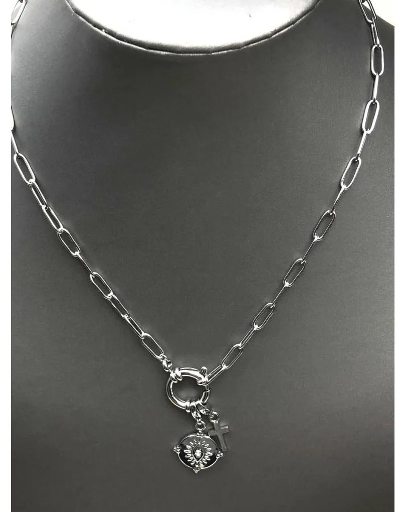 CADENAS MUJER  ACERO CON MEDALLAS Y CRUCES