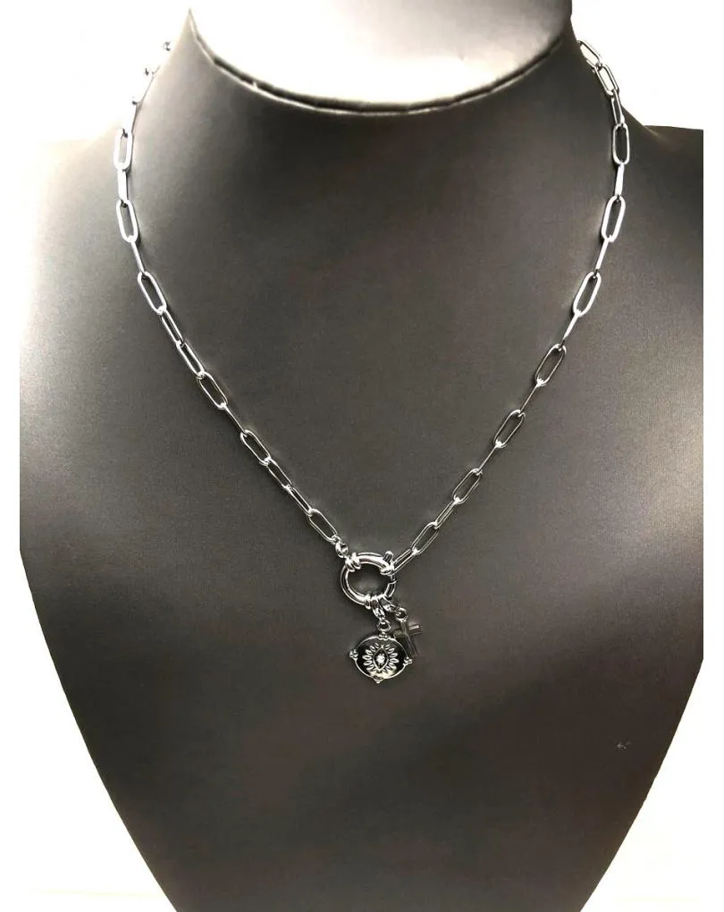 CADENAS MUJER  ACERO CON MEDALLAS Y CRUCES