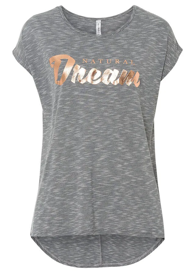 Camisa larga con letras resaltadas Gris claro jaspeado estampado