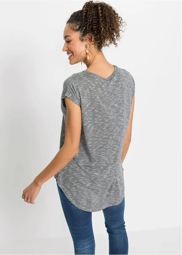 Camisa larga con letras resaltadas Gris claro jaspeado estampado