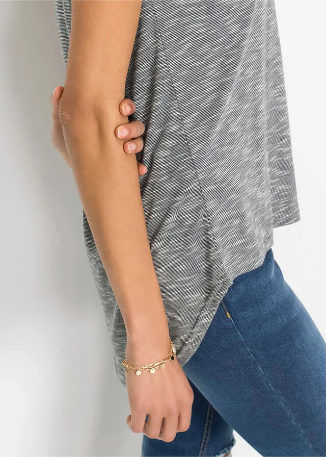 Camisa larga con letras resaltadas Gris claro jaspeado estampado