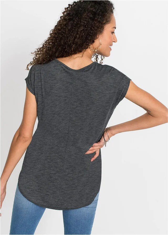 Camisa larga con letras resaltadas Negro jaspeado estampado