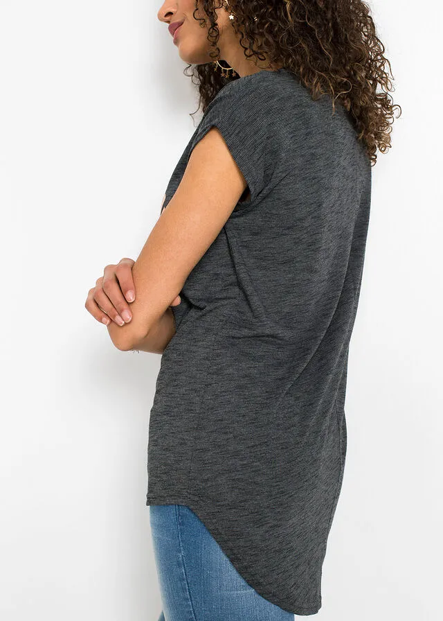 Camisa larga con letras resaltadas Negro jaspeado estampado