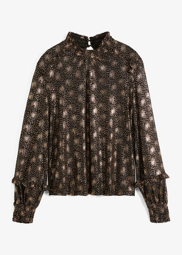CAMISETA DE MALLA CON ESTAMPADO NEGROCOBRE METALIZADO