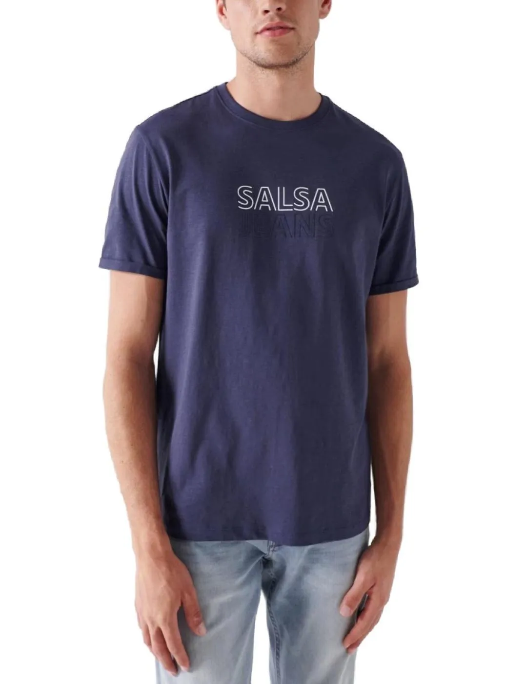 Camiseta Salsa de manga corta marino letras de hombre