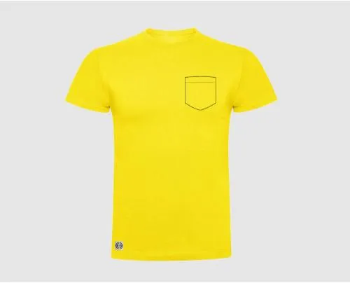 Camiseta unisex bolsillo personalizado color amarillo.