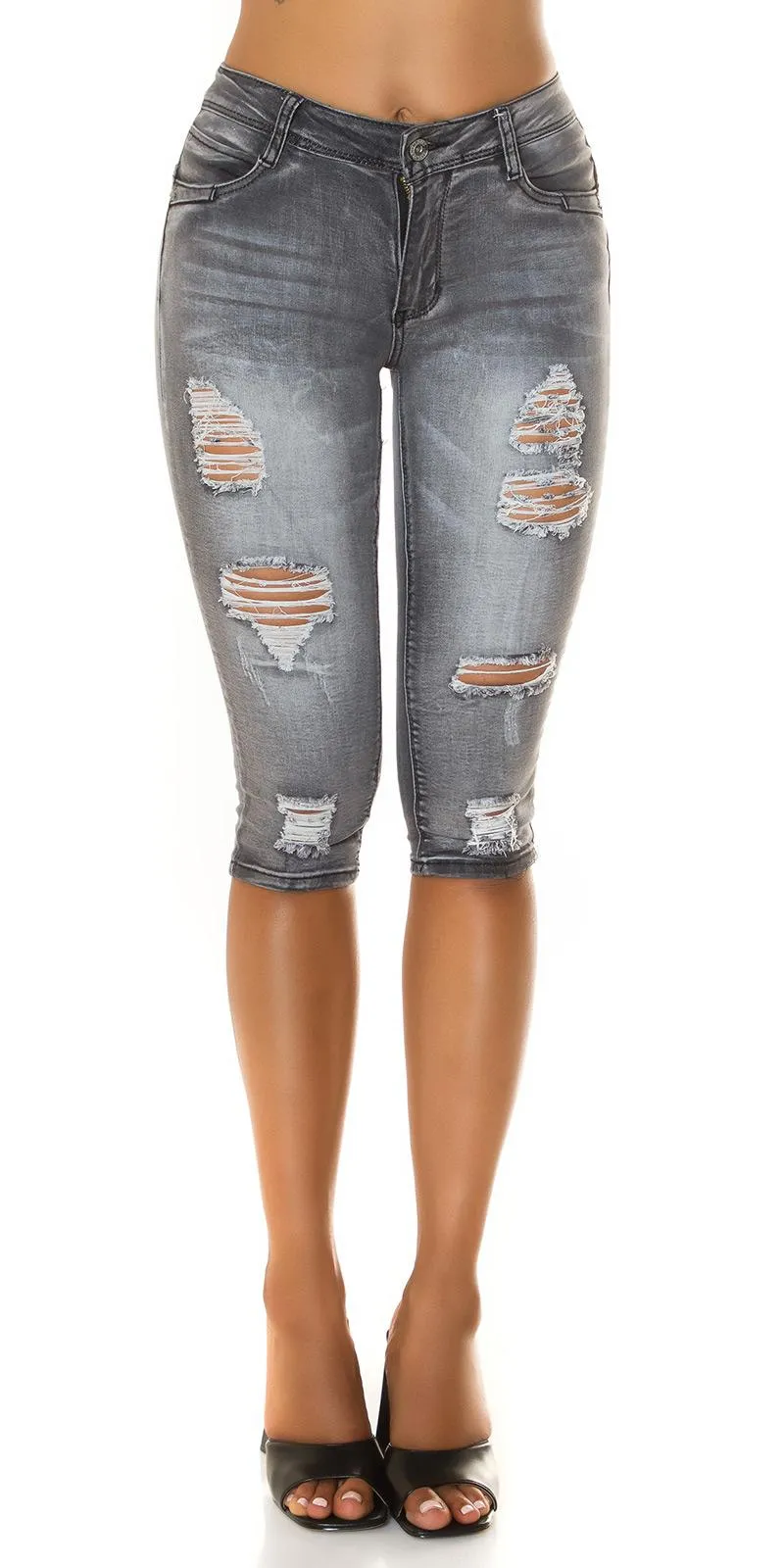 Capri jeans rotos de color negro