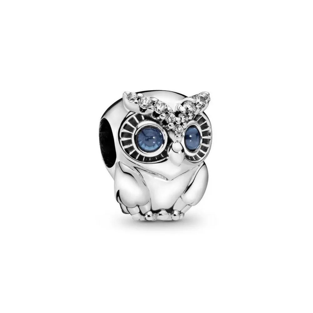 Charm Buho Brillante de plata con 2 cristales y 9 circonitas