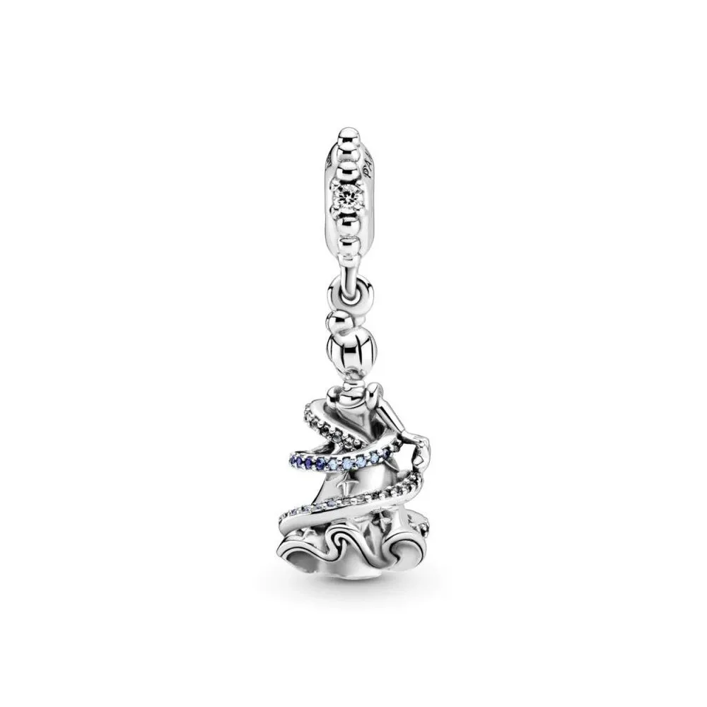 Charm Disney Momento mágico de Cenicienta en plata de ley con cristales azul clara y azul