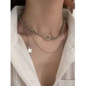 Collar de cadena en capas con decoración de estrella de diamantes de imitación