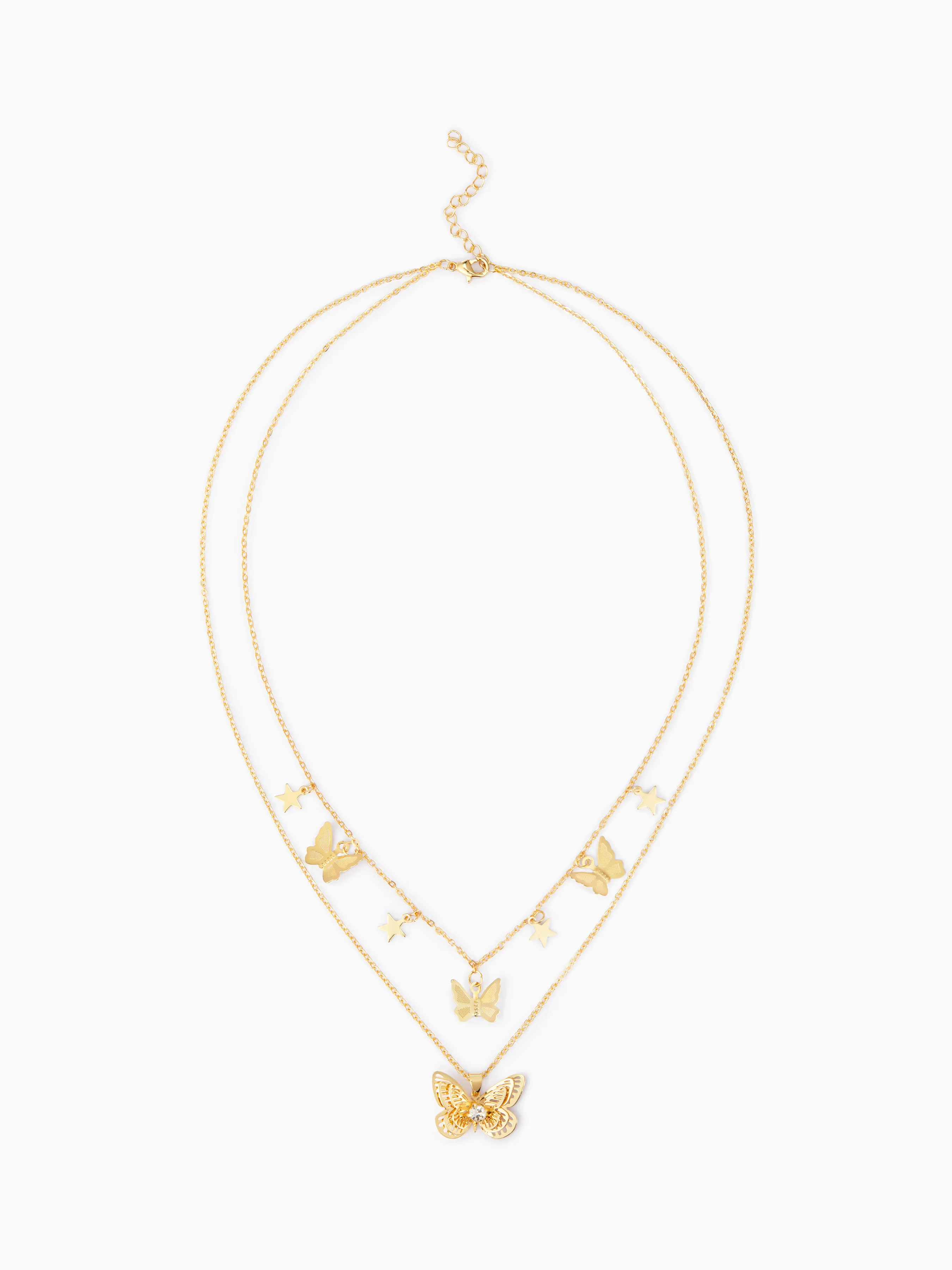 Collar de capas con decoración de mariposa y pedrería