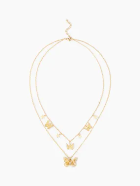 Collar de capas con decoración de mariposa y pedrería
