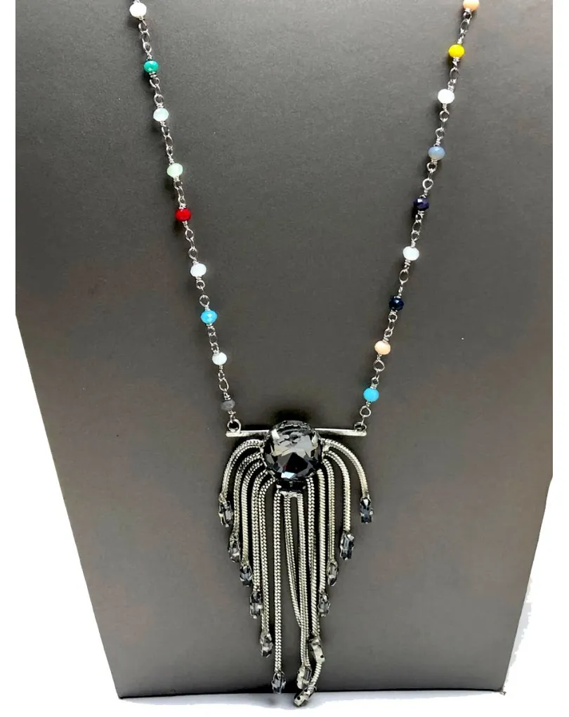 COLLARES LARGOS PLATEADOS CON BONITO COLGANTE DE CADENAS