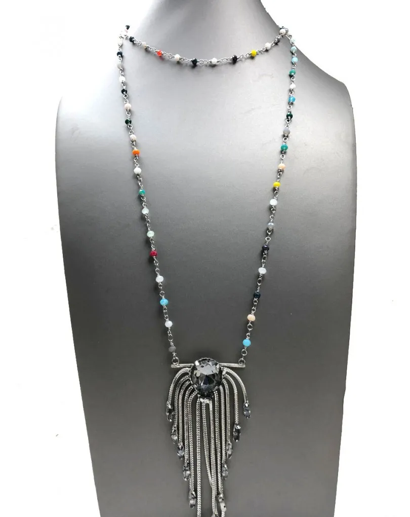 COLLARES LARGOS PLATEADOS CON BONITO COLGANTE DE CADENAS