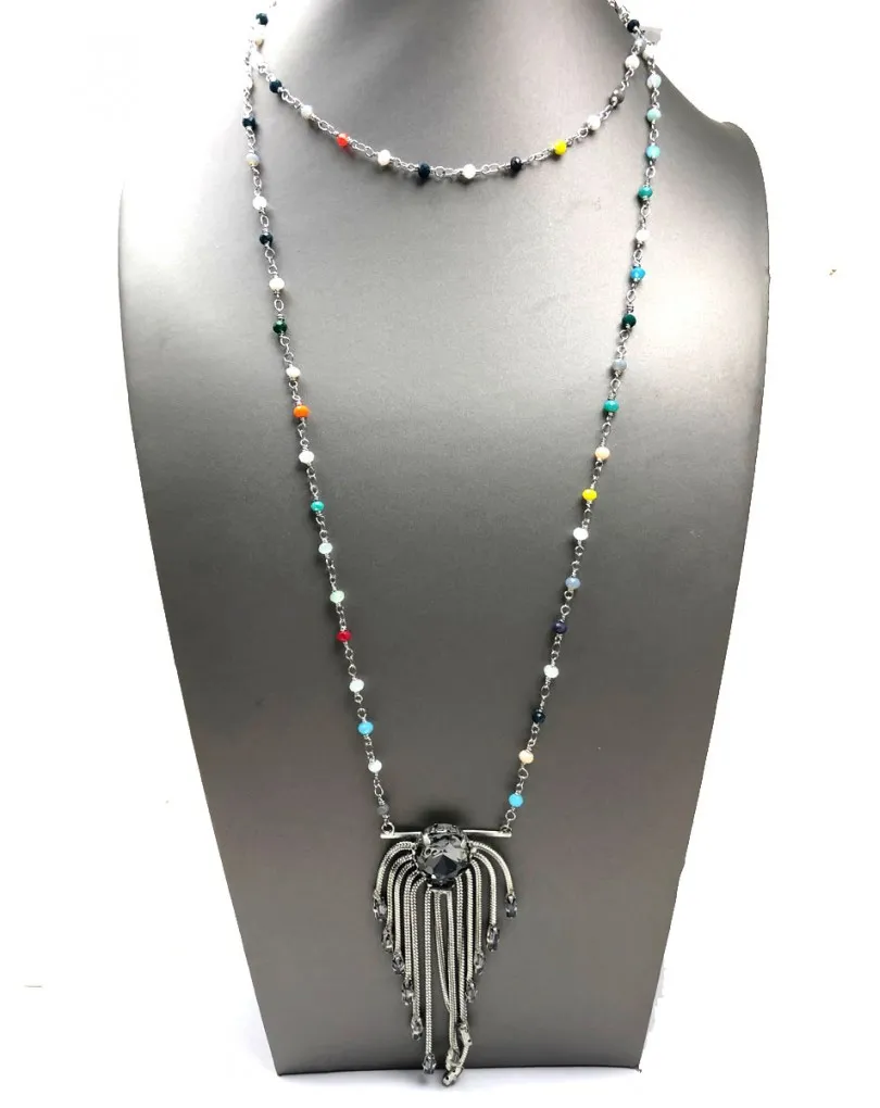 COLLARES LARGOS PLATEADOS CON BONITO COLGANTE DE CADENAS