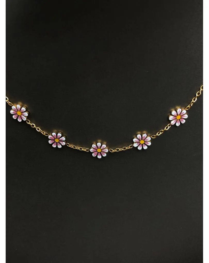 COLLARES MUJER DORADOS DE CADENAS FINAS CON BONITAS FLORES