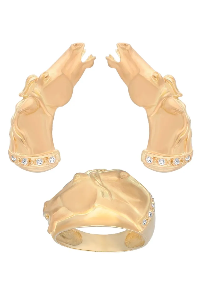 CONJUNTO ORO 18K PENDIENTES Y SORTIJA CABALLOS 001_0440051