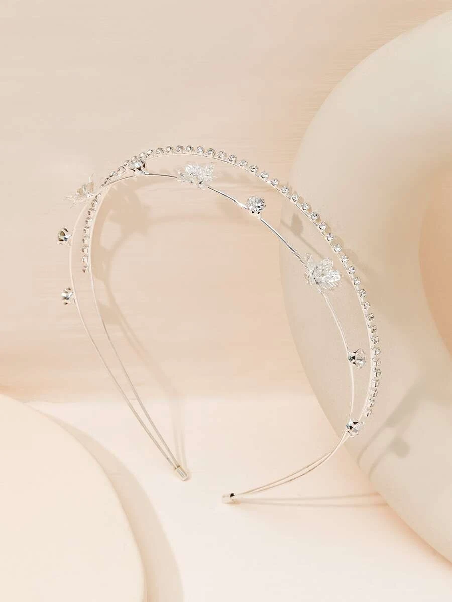 Diadema con cristales flores de plata