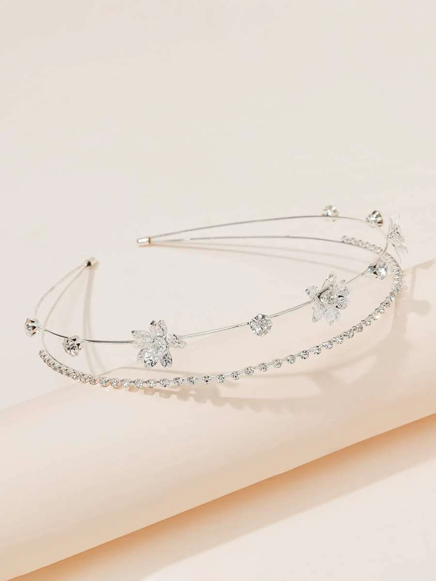 Diadema con cristales flores de plata