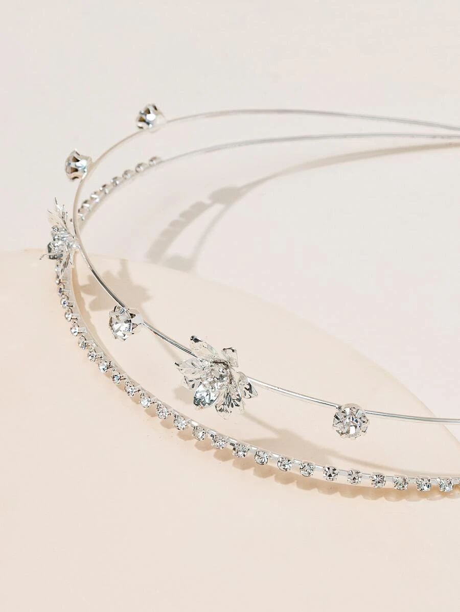 Diadema con cristales flores de plata