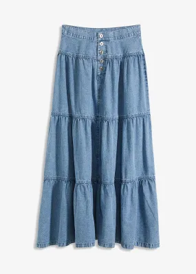 Falda con capas azul hielo denim