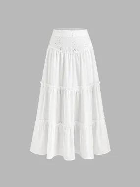Falda Maxi Tejida con Volantes y Capas de Cintura Media