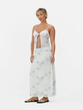 Falda midi floral de malla combinable