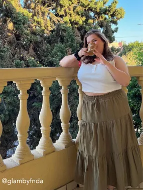 Falda Midi Texturizada Anudada con Volantes en Capas Curvy