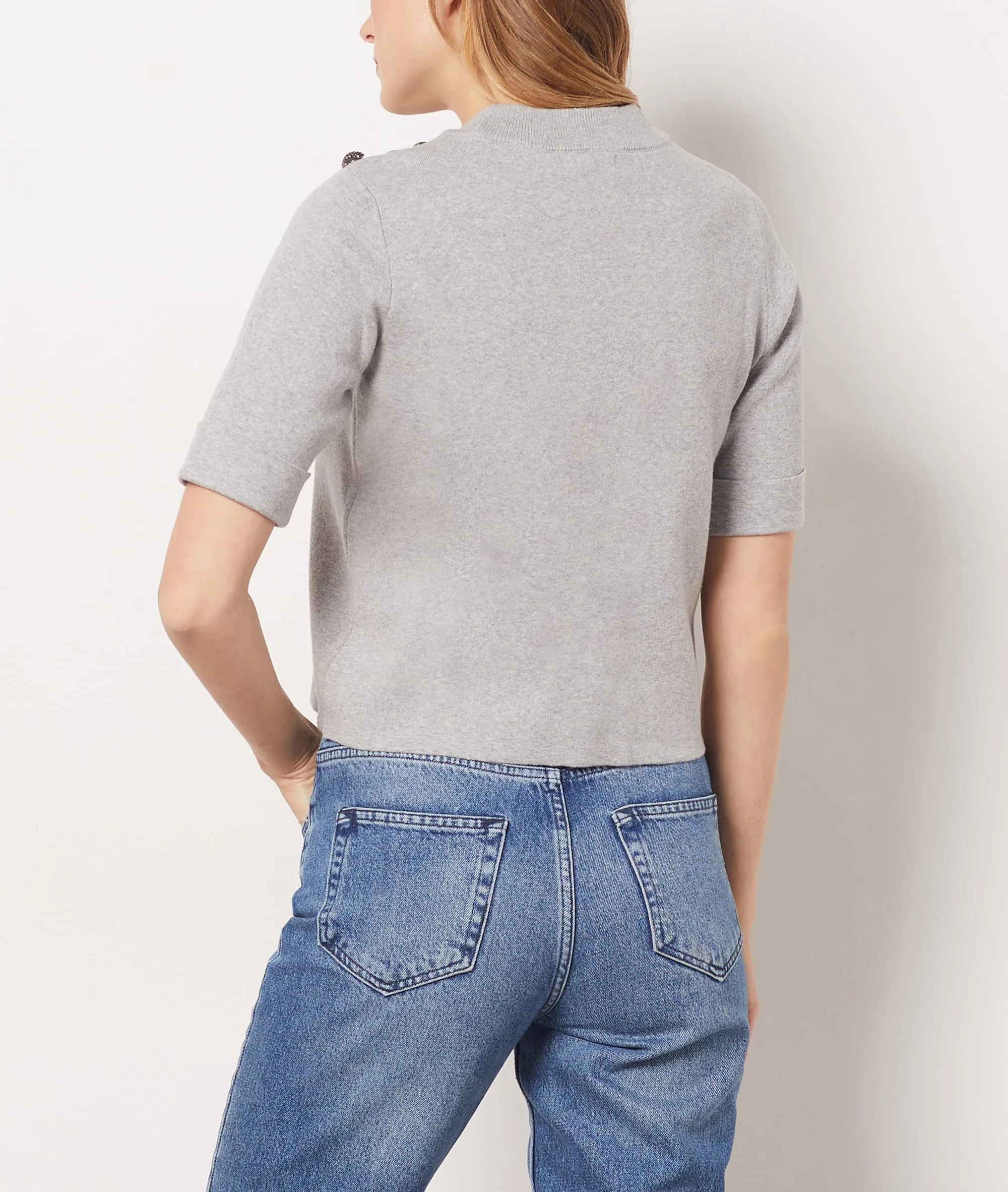 JERSEY MANGA CORTA DETALLES BOTONES METALIZADOS ELY GRIS  ETAM