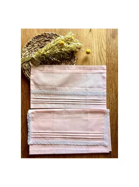 Juego de sábanas rosa tira blanca para carro o cuna