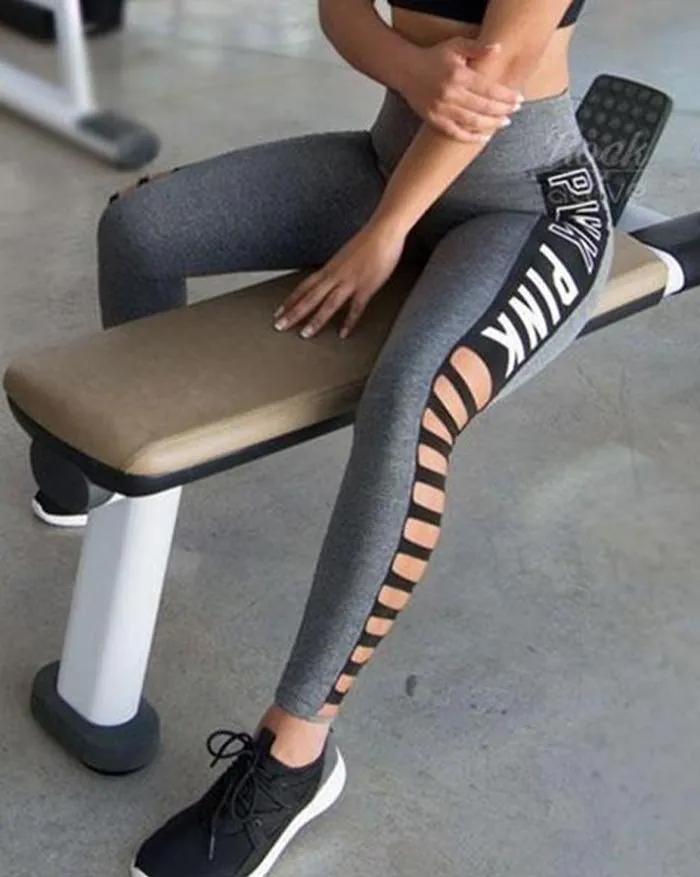 Leggings elásticos con recorte y estampado de letras laterales