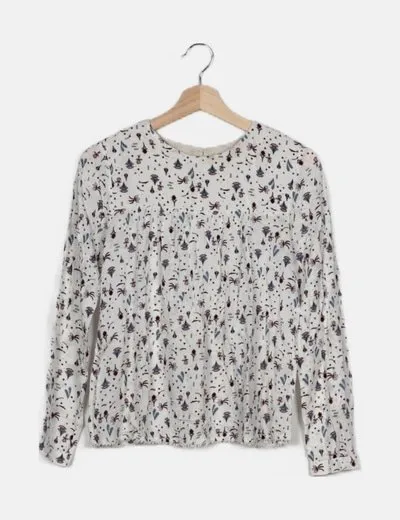 Mango Blusa blanca estampado plantas