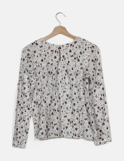 Mango Blusa blanca estampado plantas