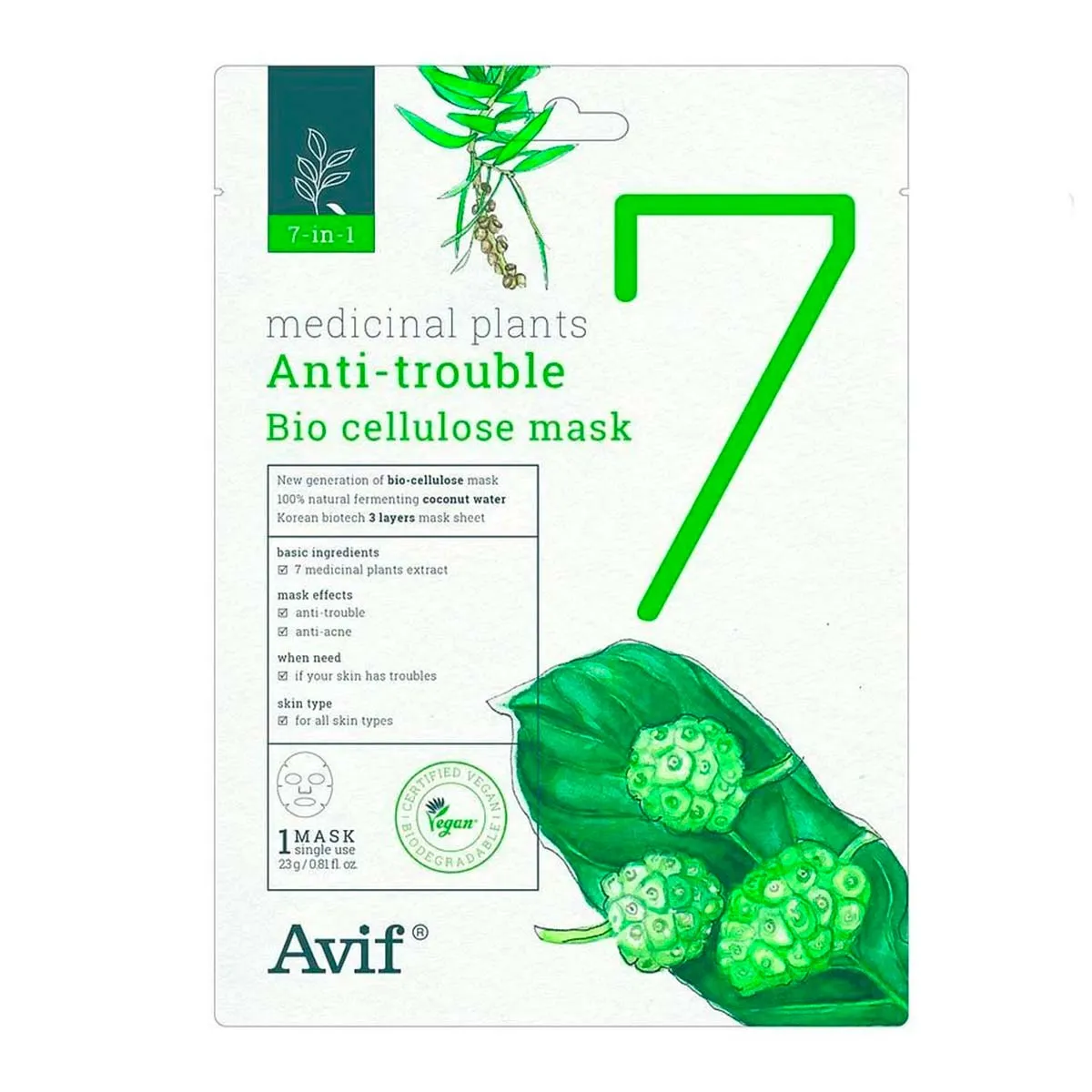 MASCARILLA FACIAL AVIF 7IN1 MEDICINAL PLANT ANTITROUBLE BIOCELLULOSE