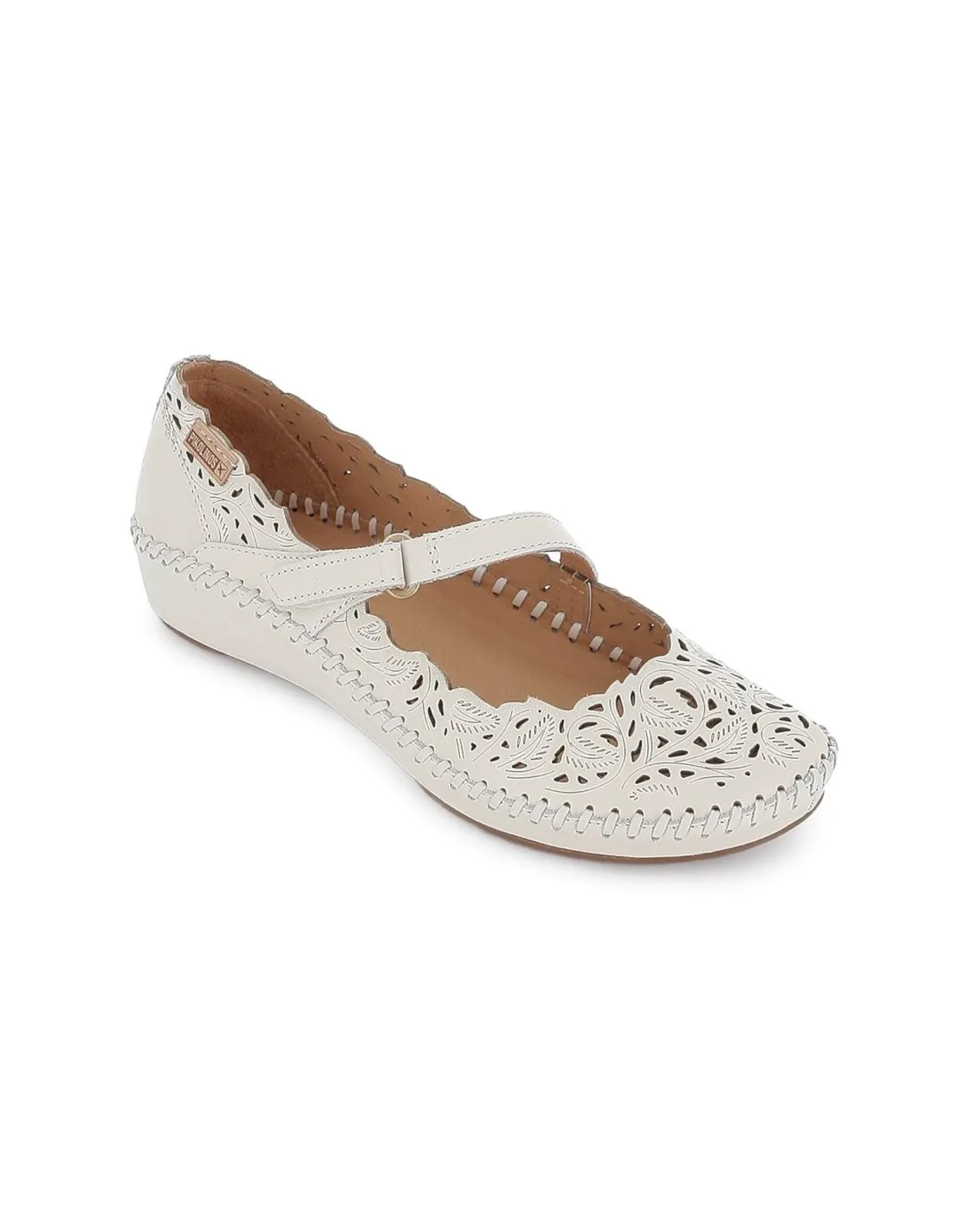 Merceditas de piel elegante calada para mujer brandy Pikolinos