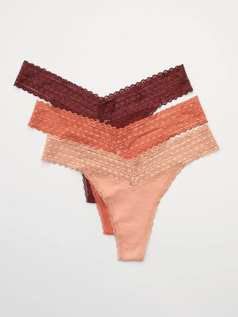 PACK DE 3 TANGAS DE ALGODóN Y ENCAJE  ROSA