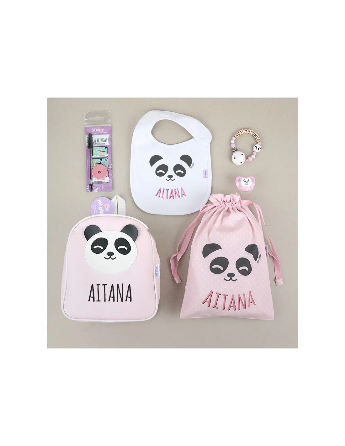 Pack Vamos al Cole personalizado Panda Rosa de Mi Pipo