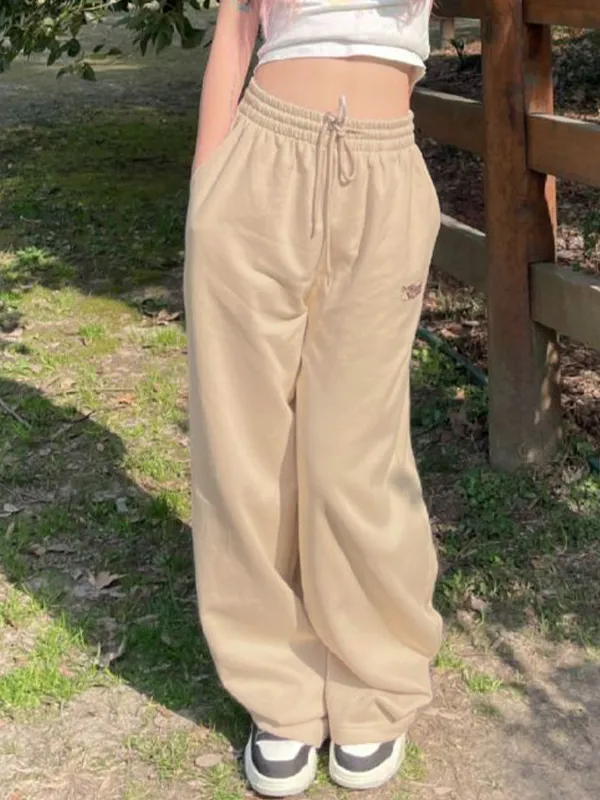 Pantalones deportivos de talle alto con estampado de letras preppy