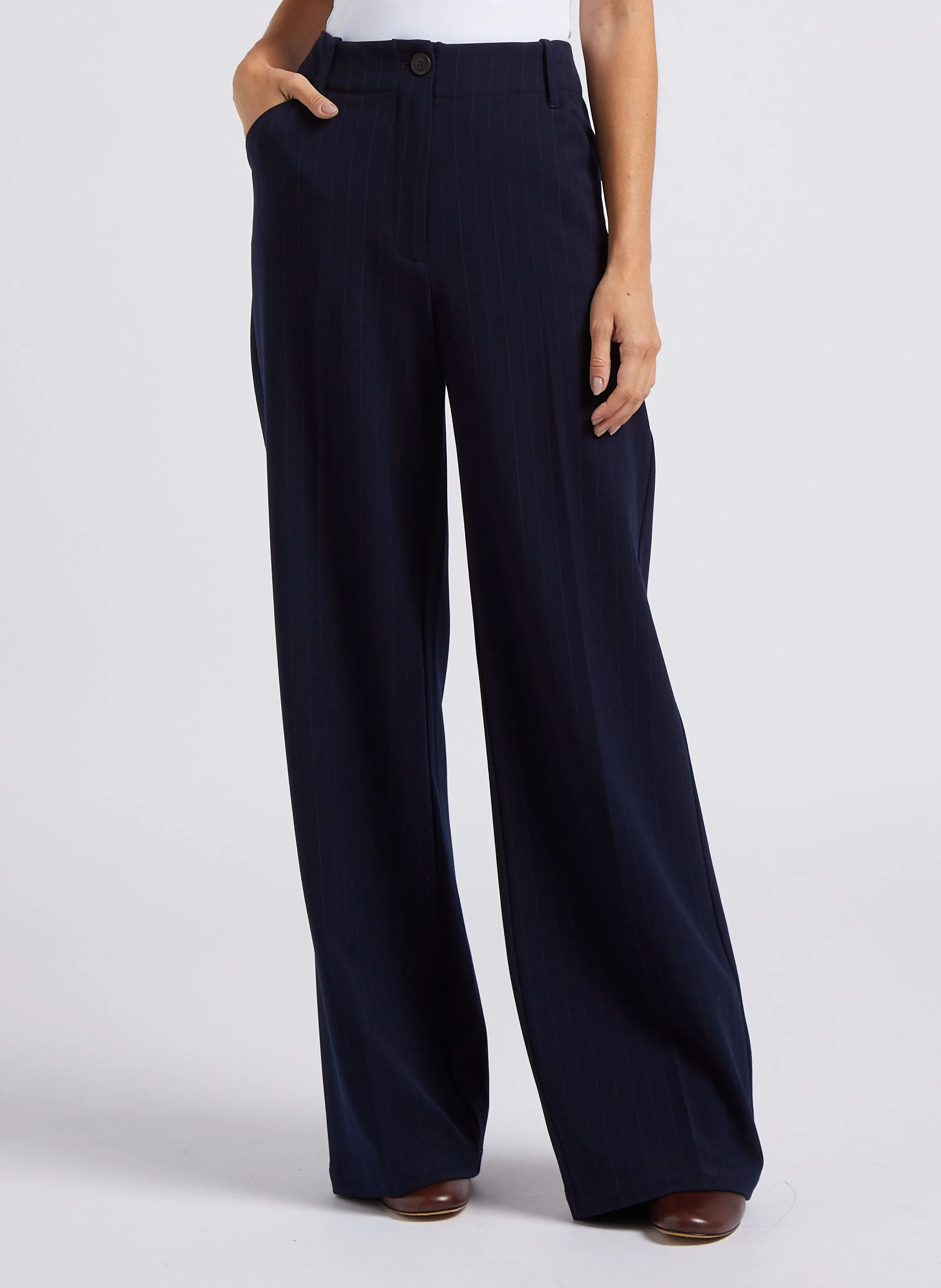 Pantalón ancho de talle alto a rayas en azul